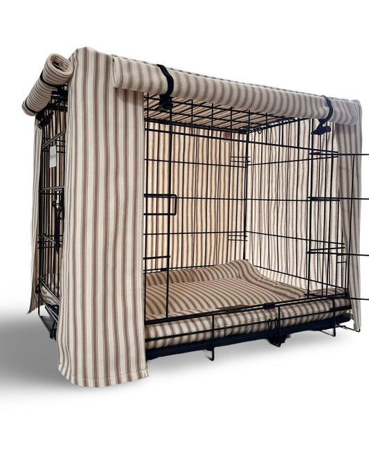 Posh Poos Dog Crate Cage Cover In Taupe Heritage Stripe - Posh Poos