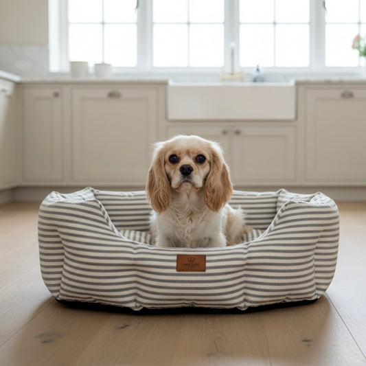 Posh Poos Heritage Stripe Dog Bed - Grey