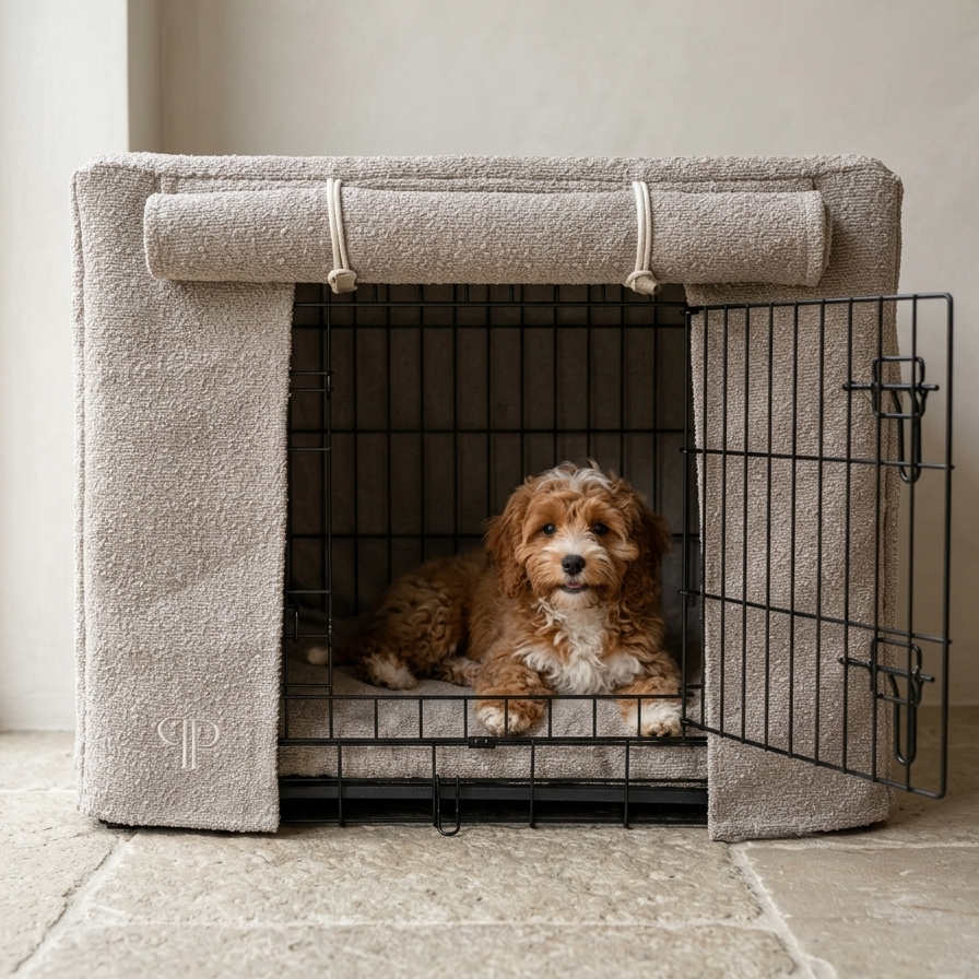 Boucle Luxury Dog Crate Cover - Stone
