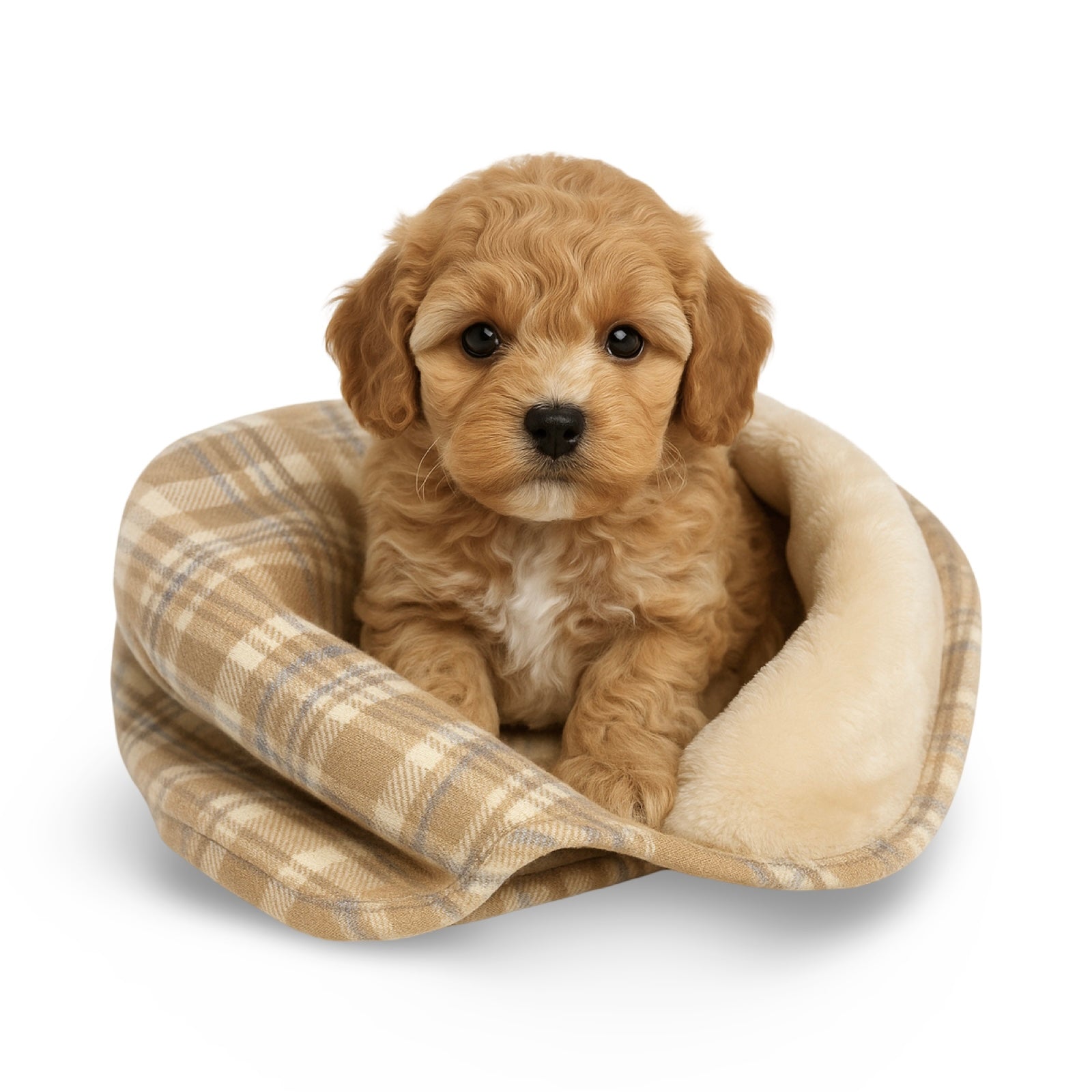 Luxury Taupe Plaid Puppy Blanket - Soft Fleece 70x50cm