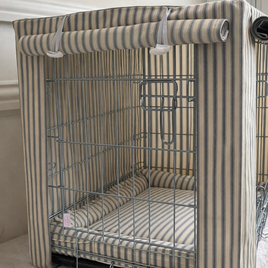 Luxury Heritage Stripe Dog Crate Cover -Grey
