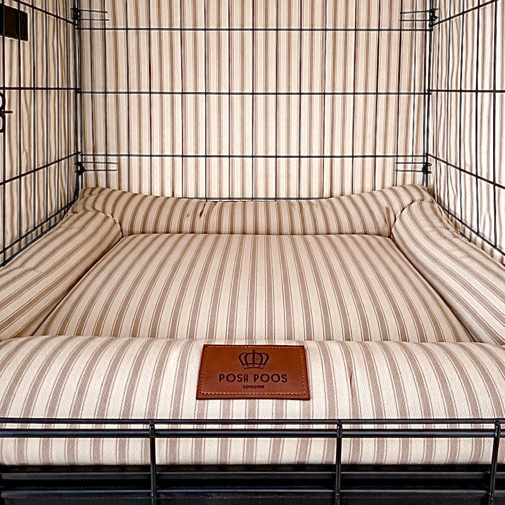 Luxury Heritage Stripe Dog Crate Cover - Taupe