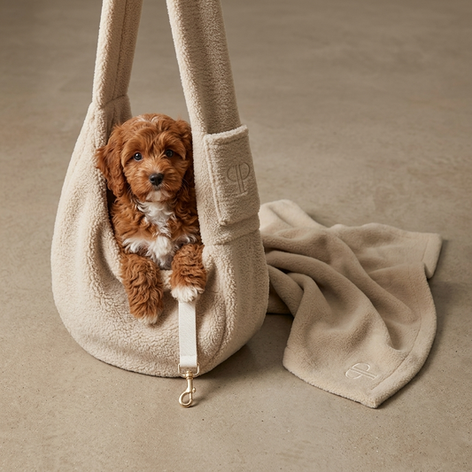 New Puppy Starter Set – Sling Carrier & Blanket | Posh Poos London