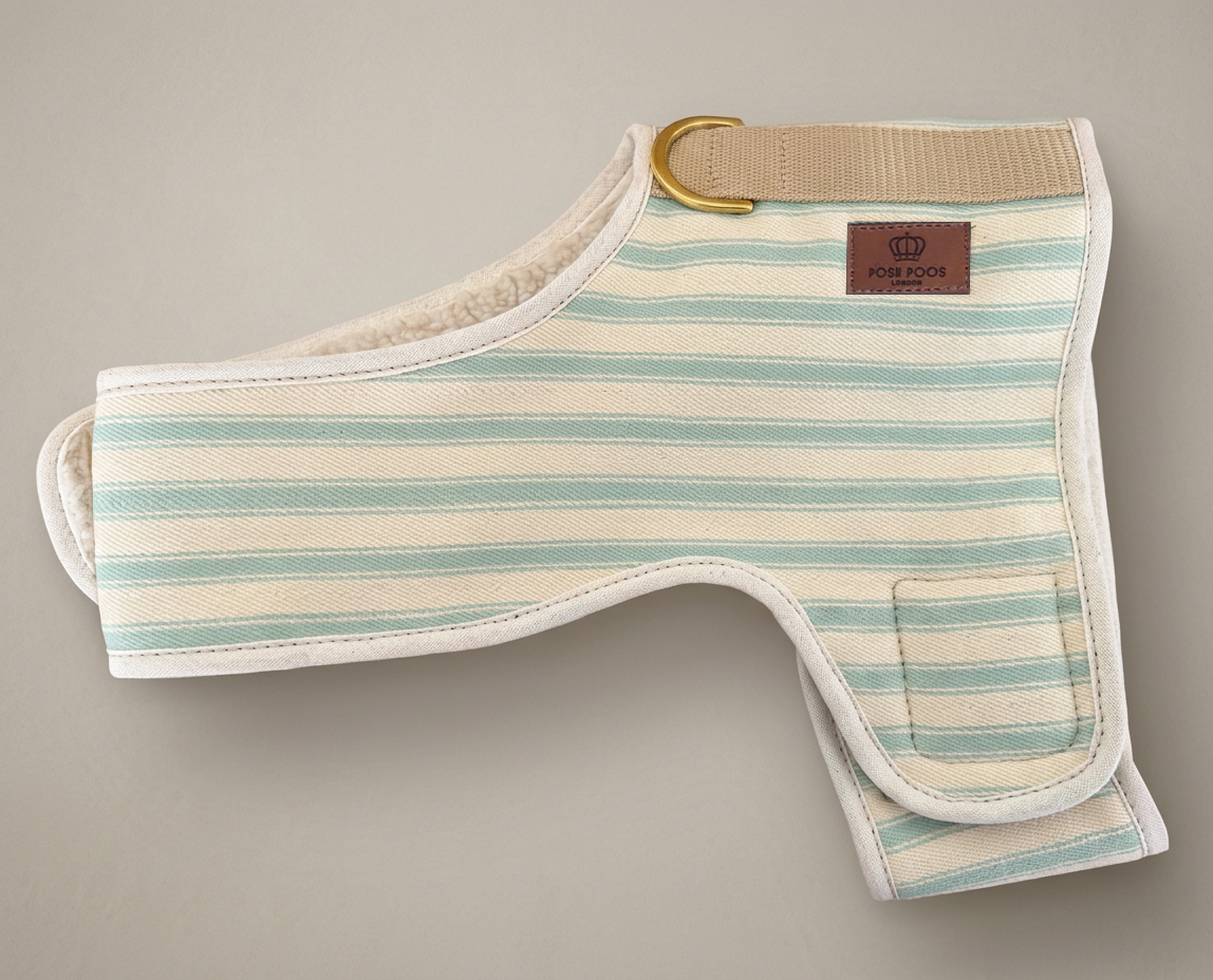 Heritage Stripe Sherpa Coat Harness - Duck Egg