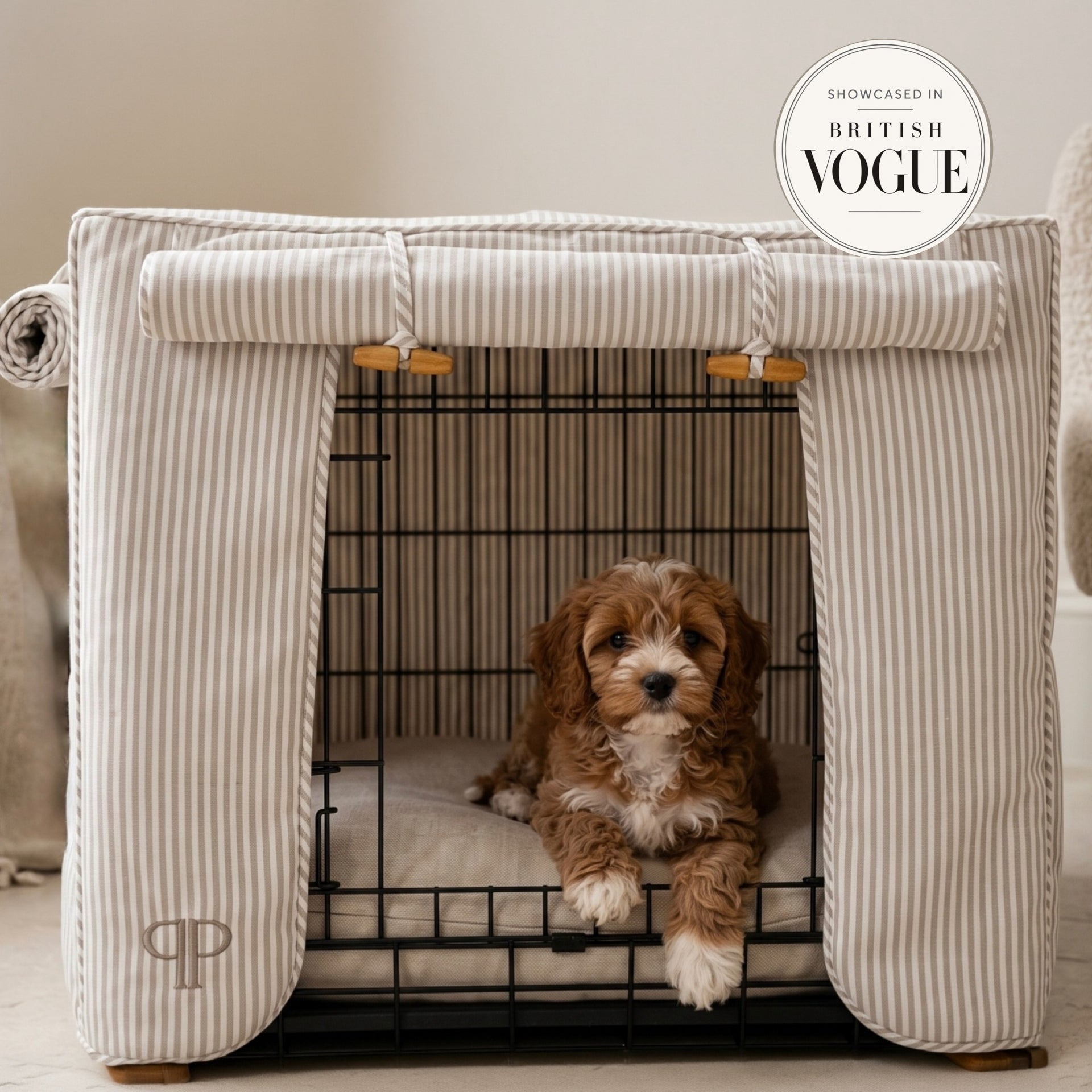 Classic Heritage Stripe Dog Crate Cover - Taupe