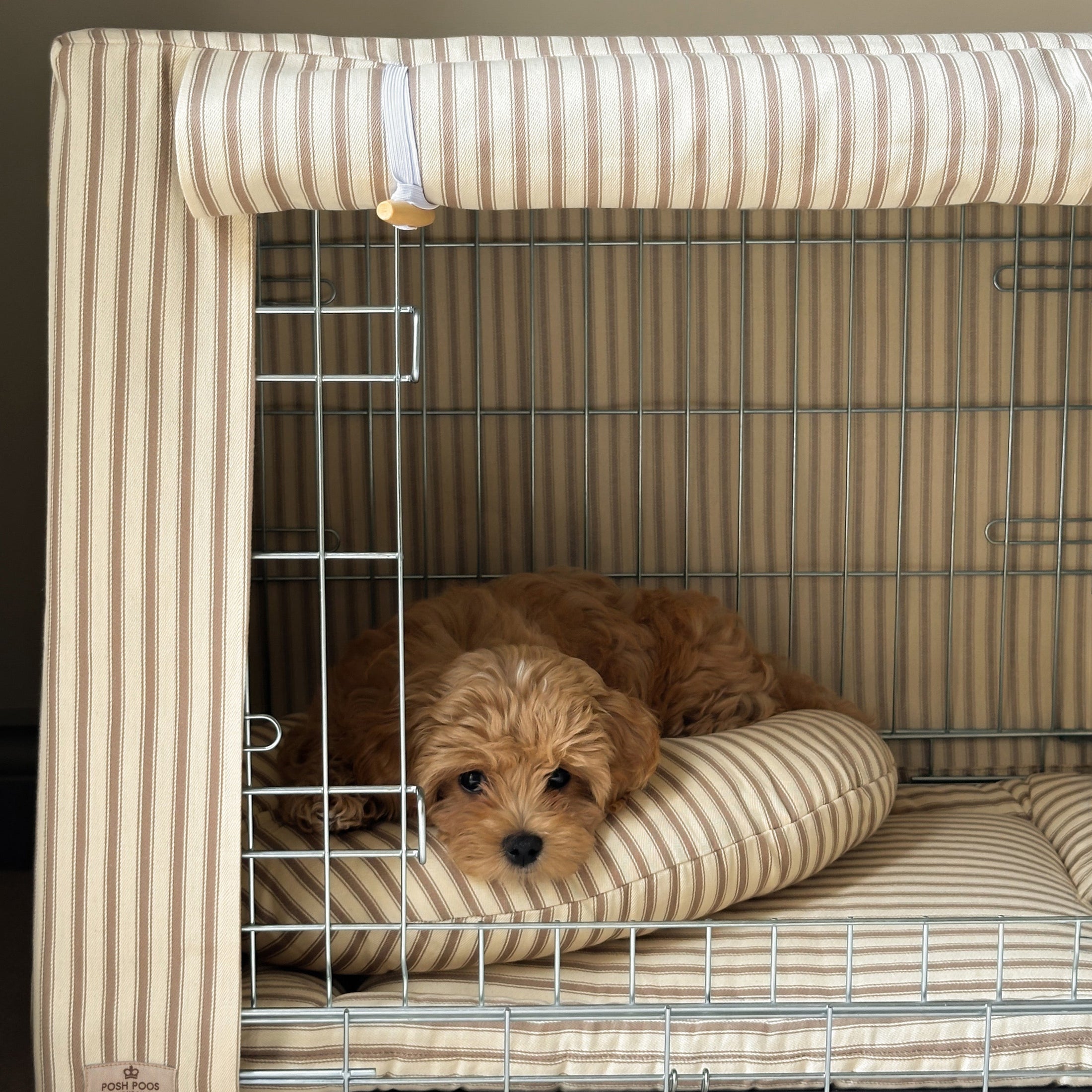 Classic Heritage Stripe Dog Crate Cover - Taupe