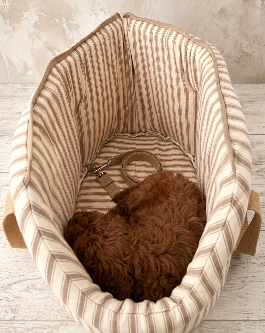 Heritage Stripe Luxury Dog Carrier Bag - Taupe