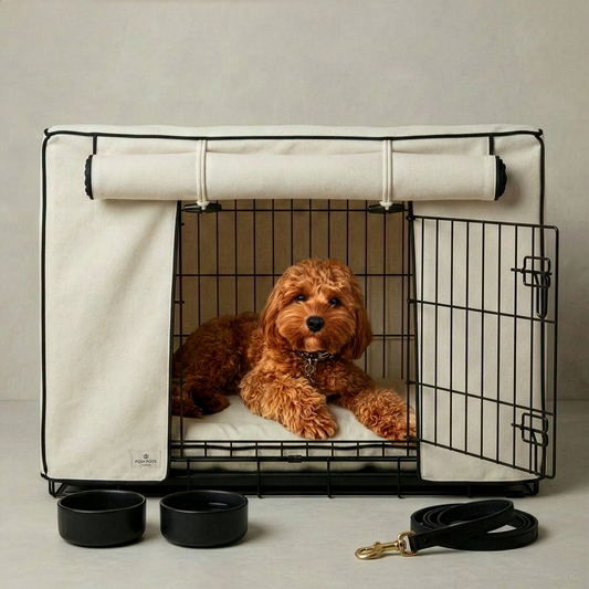 Linen Monochrome Dog Crate Cover - Ivory