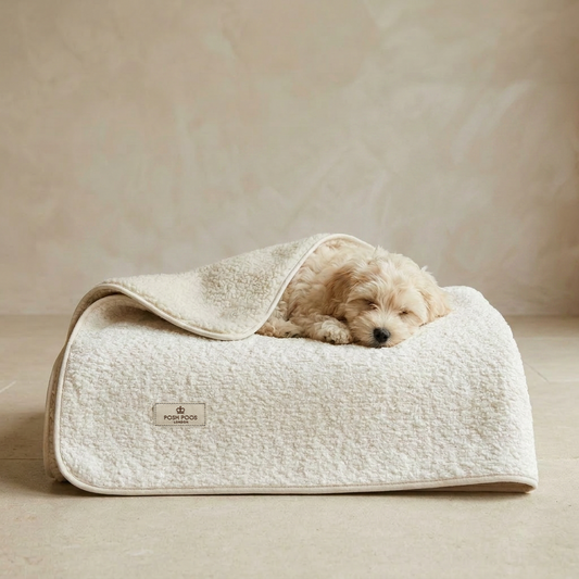 Boucle Sherpa Backed Dog Blanket - Cream