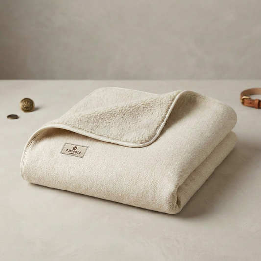 Highland Tweed Dog Blanket | Cream Herringbone & Sherpa | 140x70cm