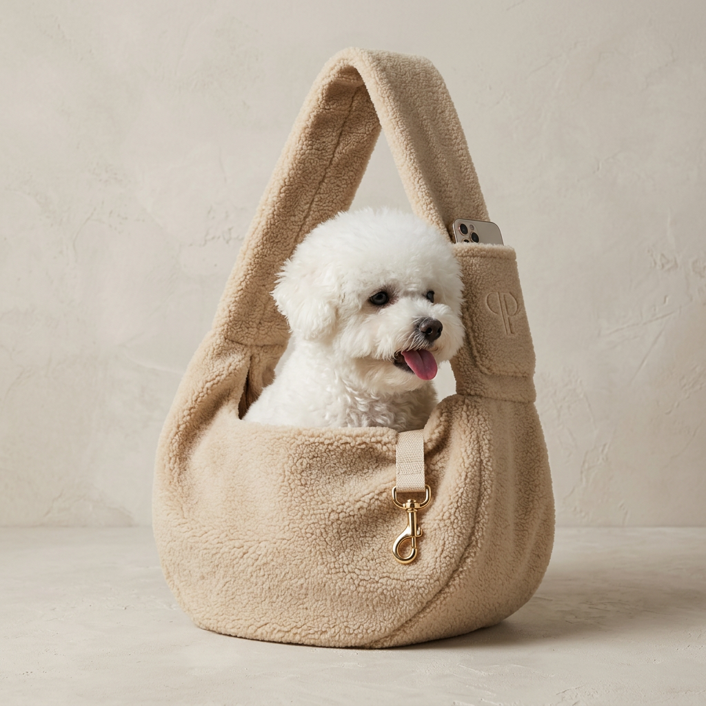Posh Poos London Teddy Fleece Dog Sling Carrier – Oatmeal