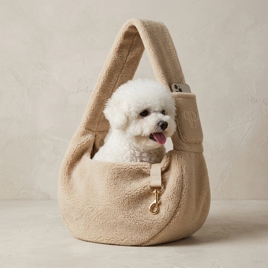 Posh Poos London Teddy Fleece Dog Sling Carrier – Oatmeal