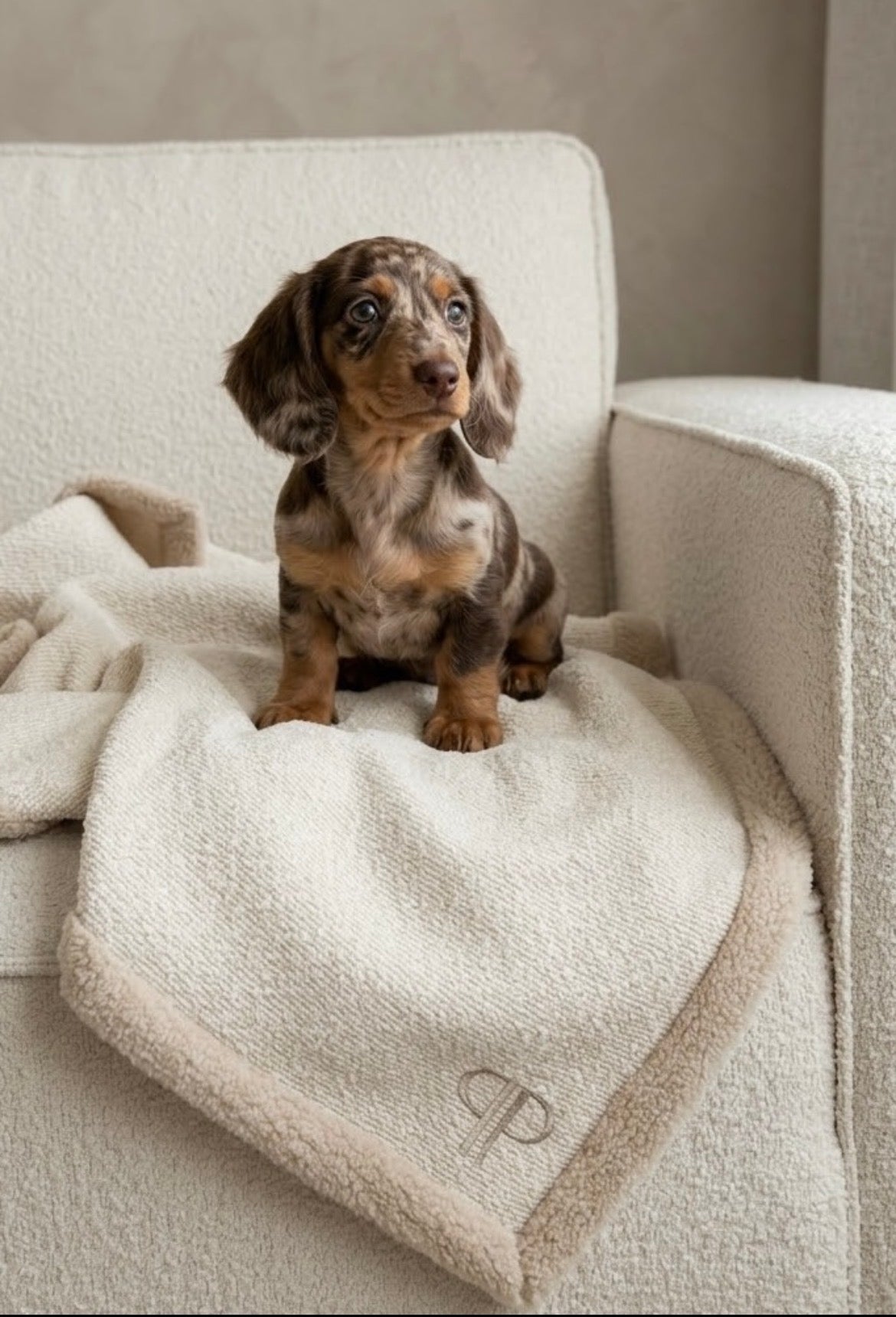 Boucle & Sherpa Backed Dog Blanket - Cream