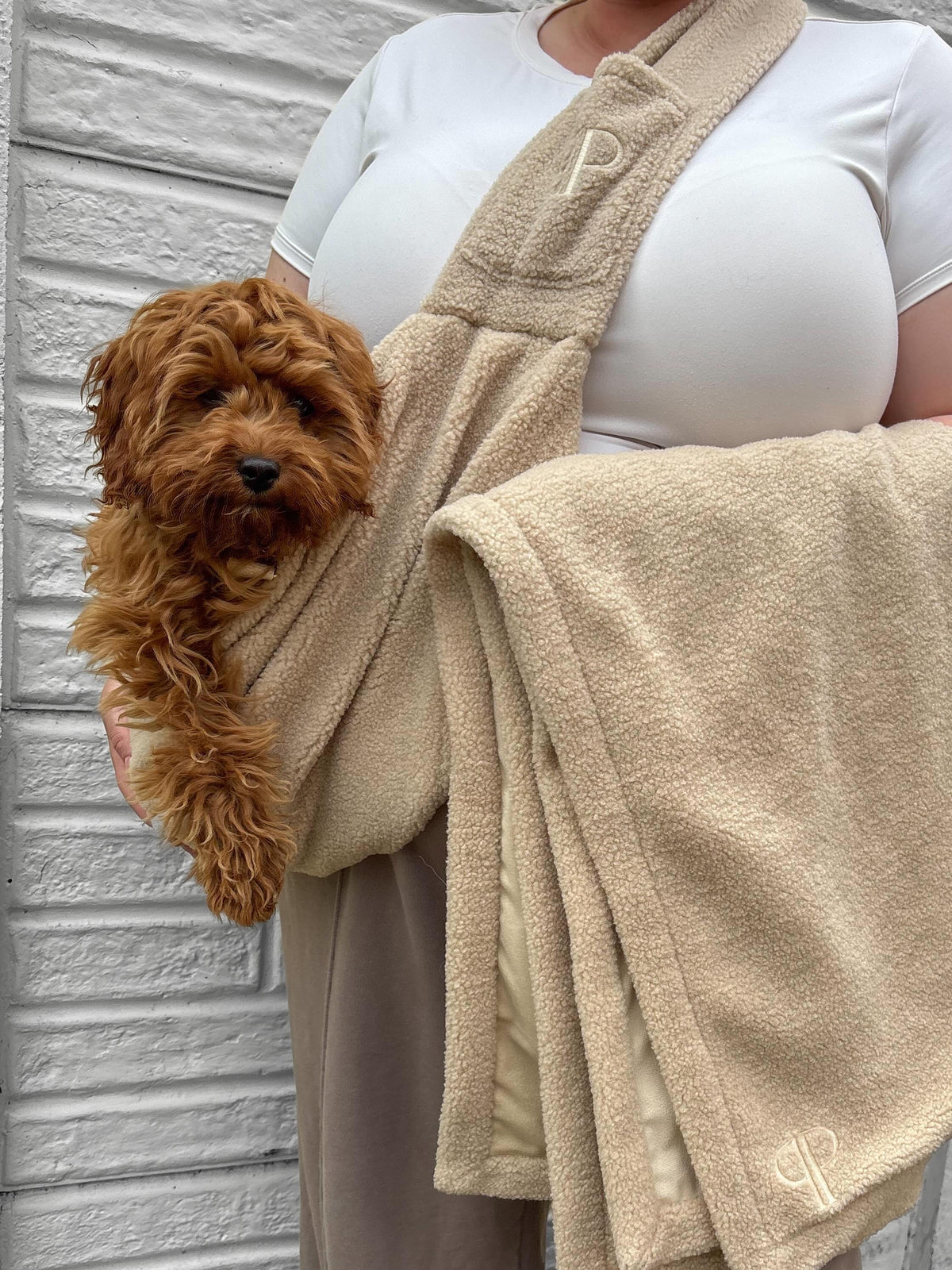 Teddy Fleece Dog Sling Carrier – Oatmeal | Posh Poos London