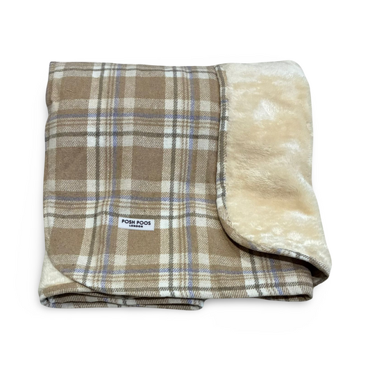 Luxury Taupe Plaid Puppy Blanket - Soft Fleece 70x50cm