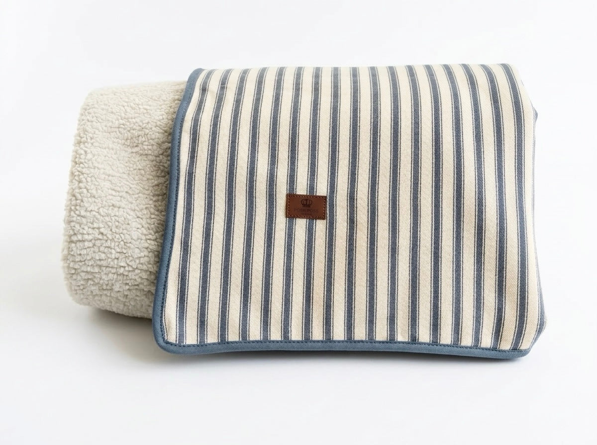 Heritage Stripe Sherpa Backed Blanket - Grey