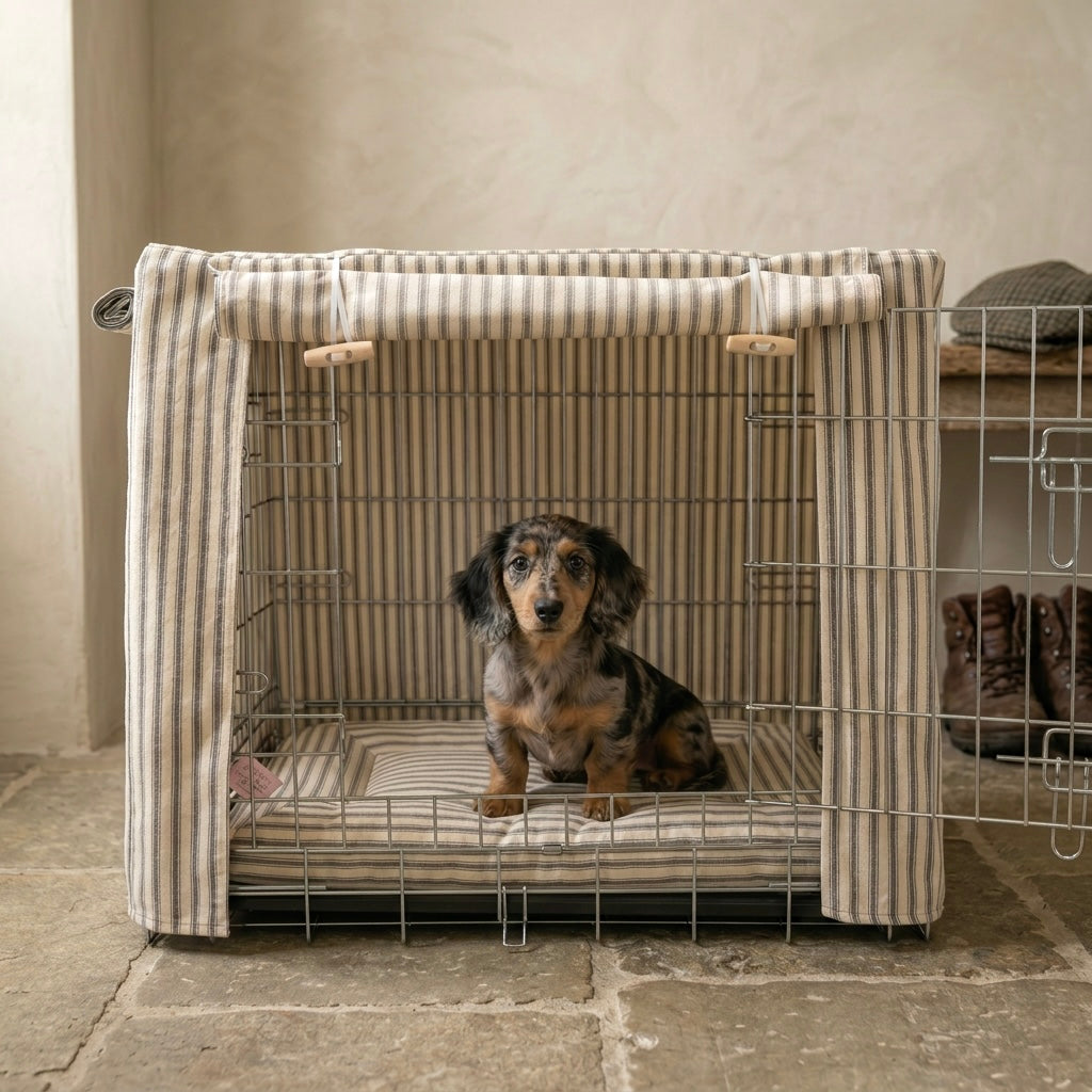 Luxury Heritage Stripe Dog Crate Cover -Grey