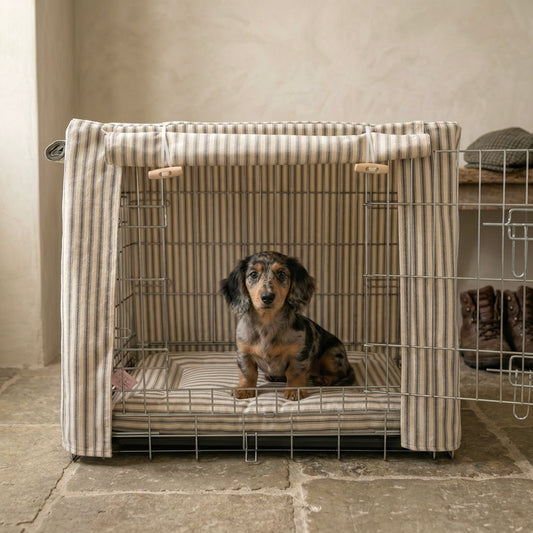 Luxury Heritage Stripe Dog Crate Cover -Grey
