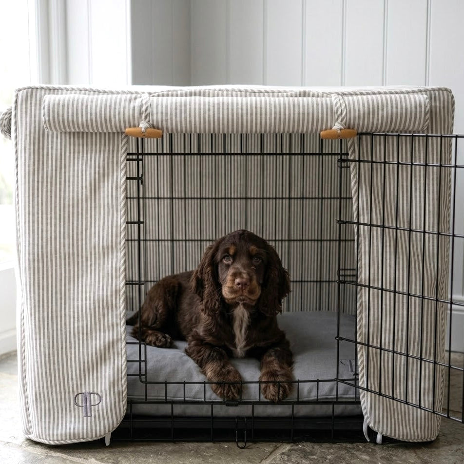 Classic Heritage Stripe Dog Crate Cover -Grey