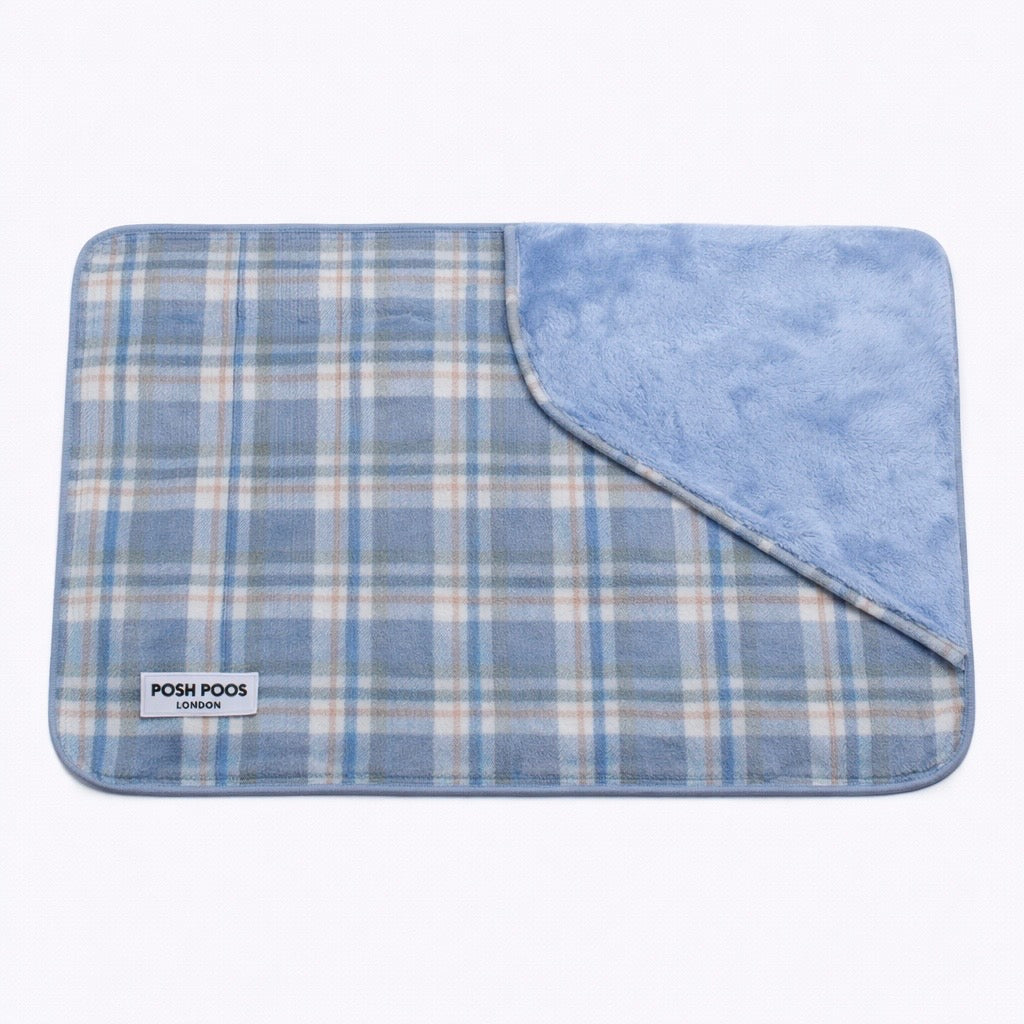 Soft Fleece Plaid Puppy Blanket -Blue