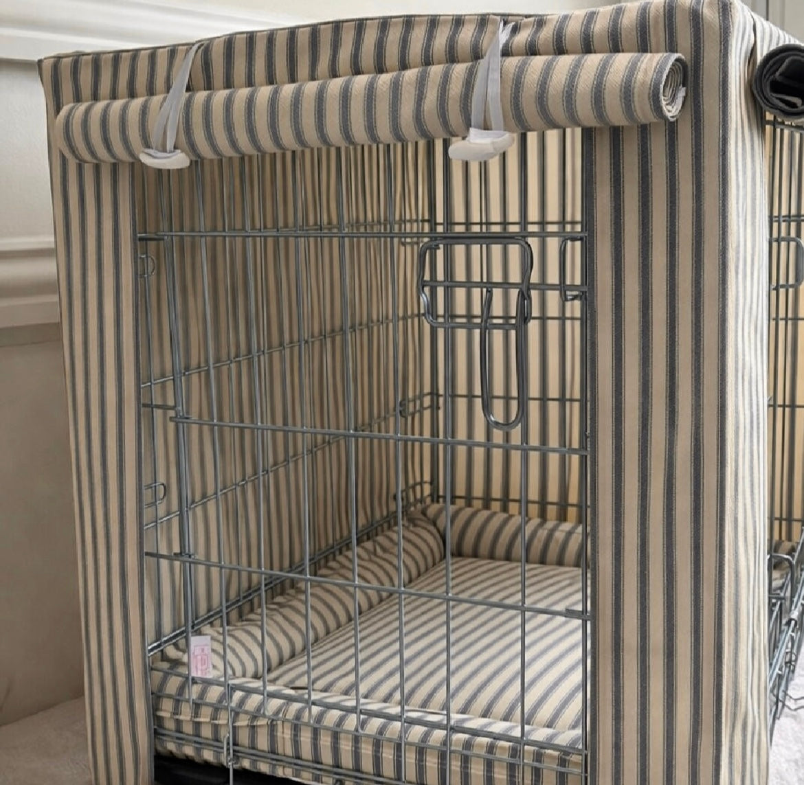 Luxury Heritage Stripe Dog Crate Cover -Grey