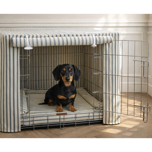 Luxury Heritage Stripe Dog Crate Cover -Grey
