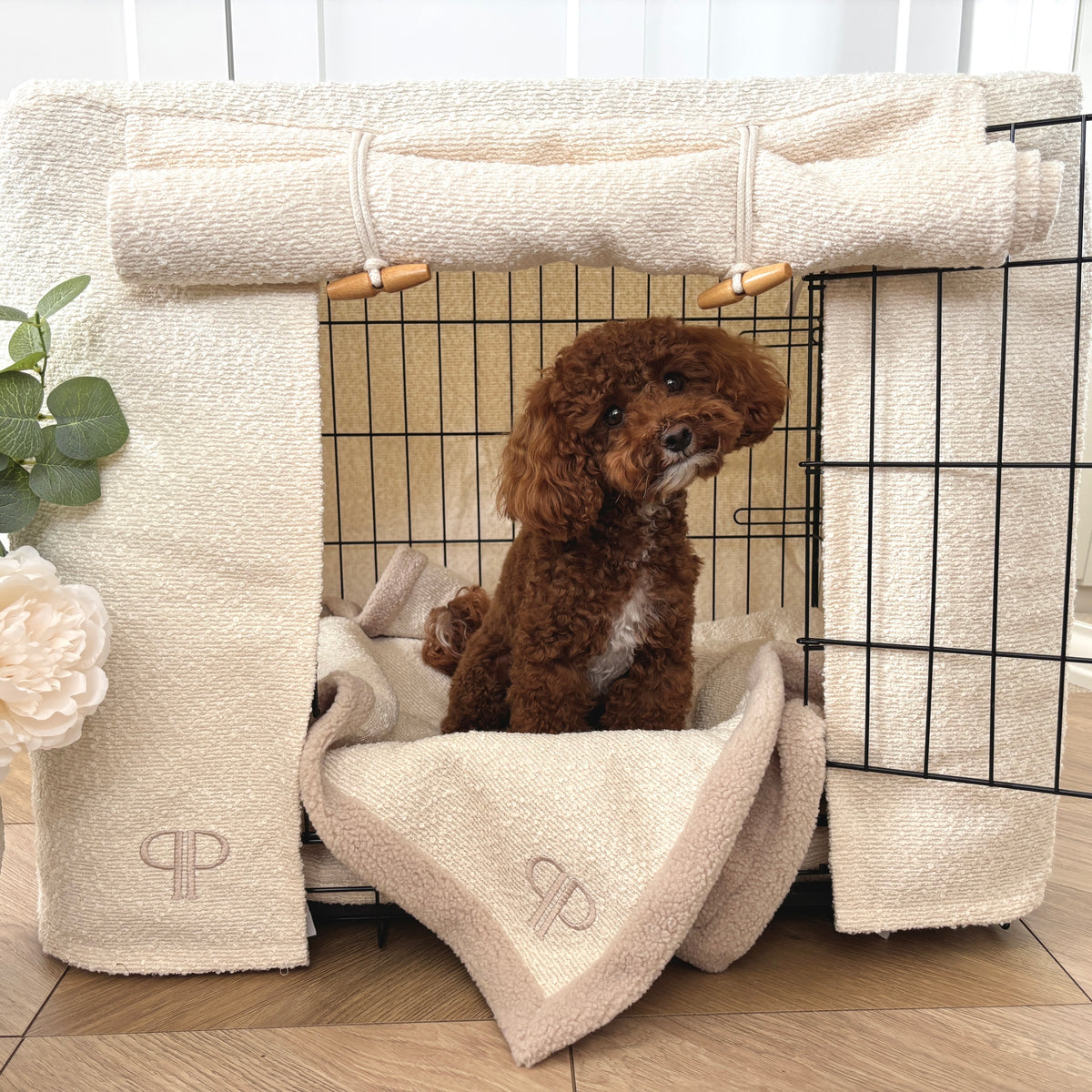 Luxury Boucle Dog Crate Cover - Cream