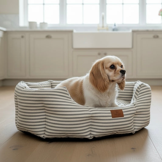 Posh Poos Heritage Stripe Dog Bed - Grey
