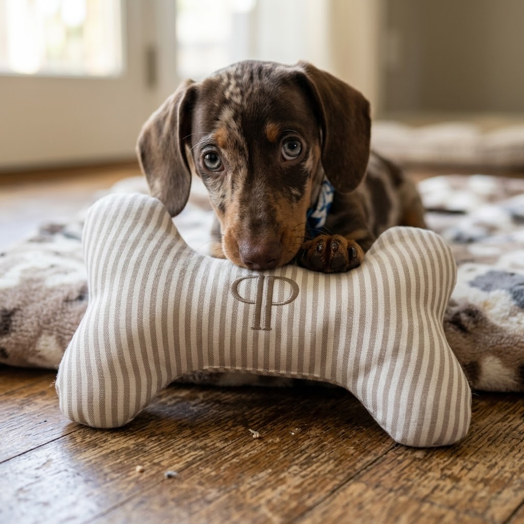 Posh Poos Bone Toy- Heritage Stripe- Taupe