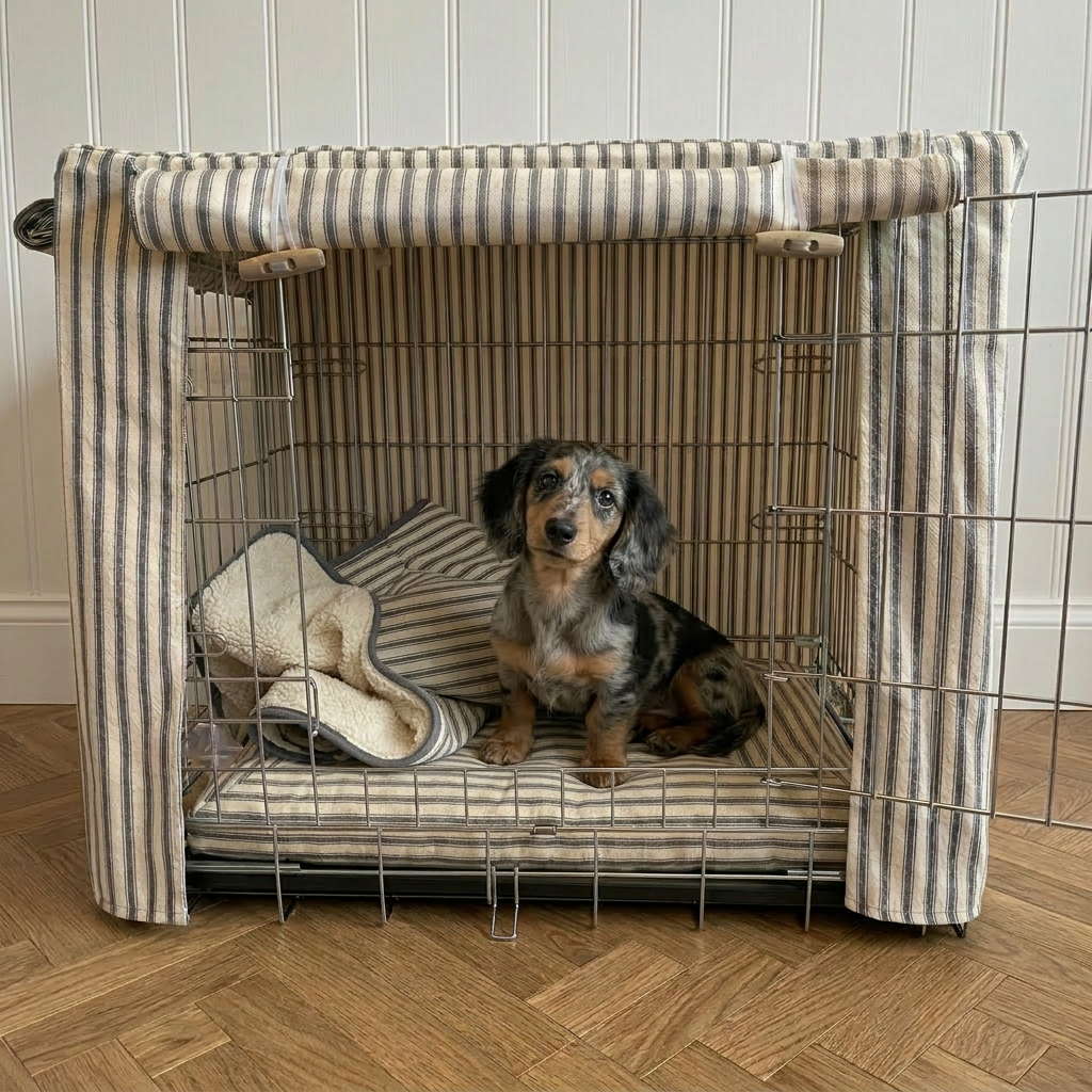 Luxury Heritage Stripe Dog Crate Cover -Grey