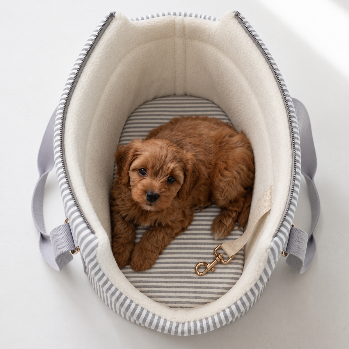 Posh Poos Heritage Stripe Dog Carrier Bag - Grey