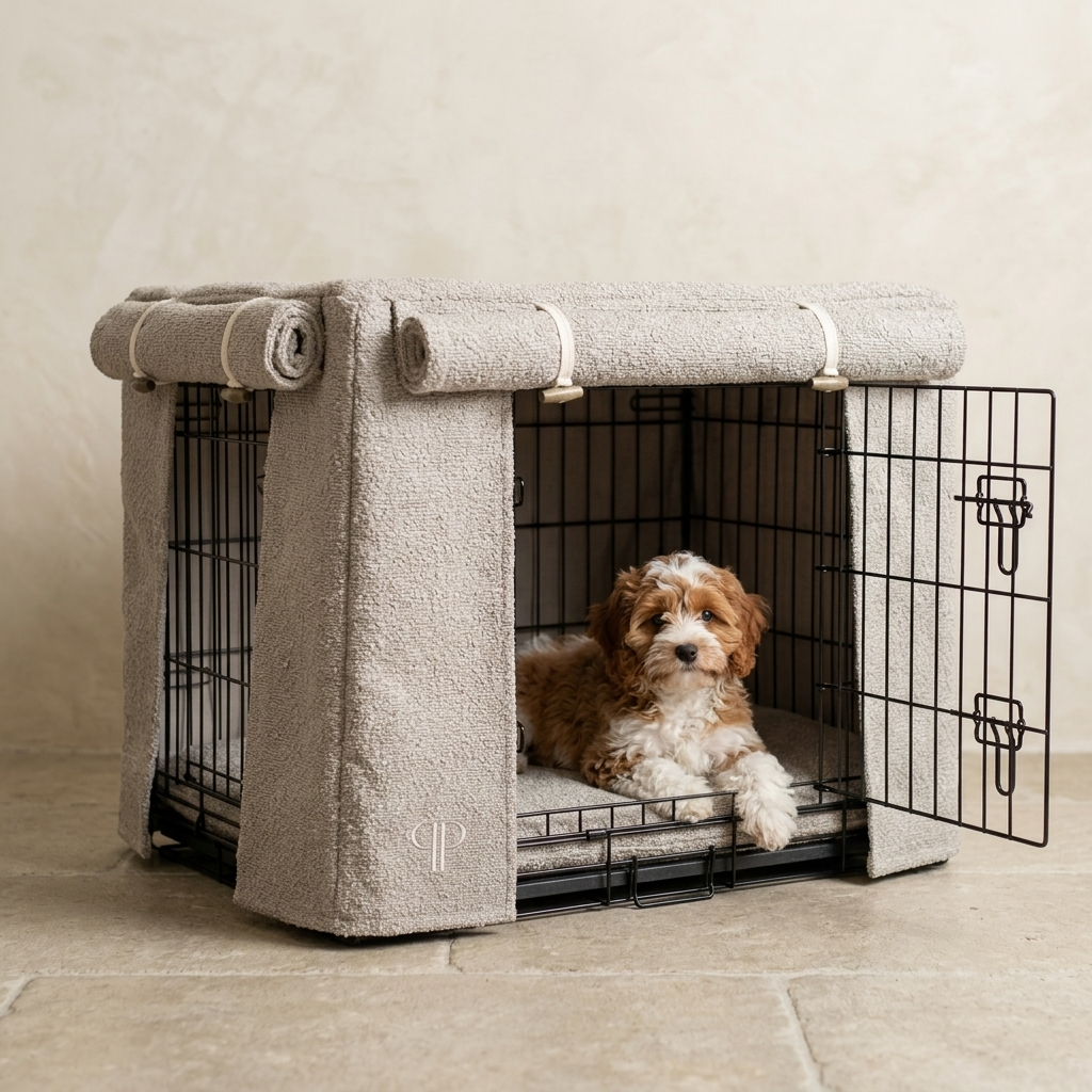 Boucle Luxury Dog Crate Cover - Stone