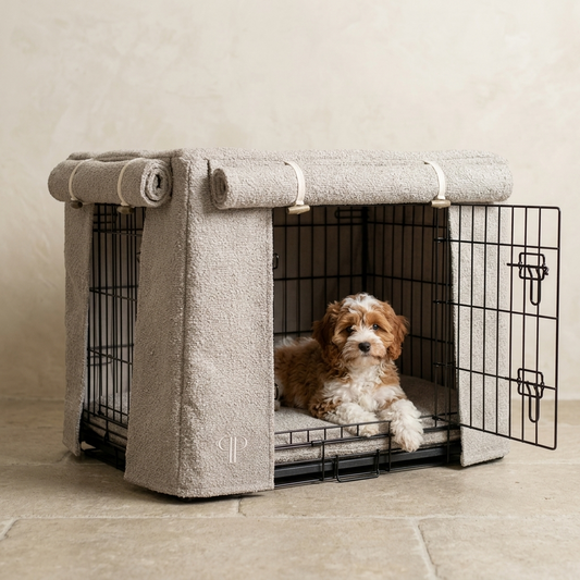 Boucle Luxury Dog Crate Cover - Stone
