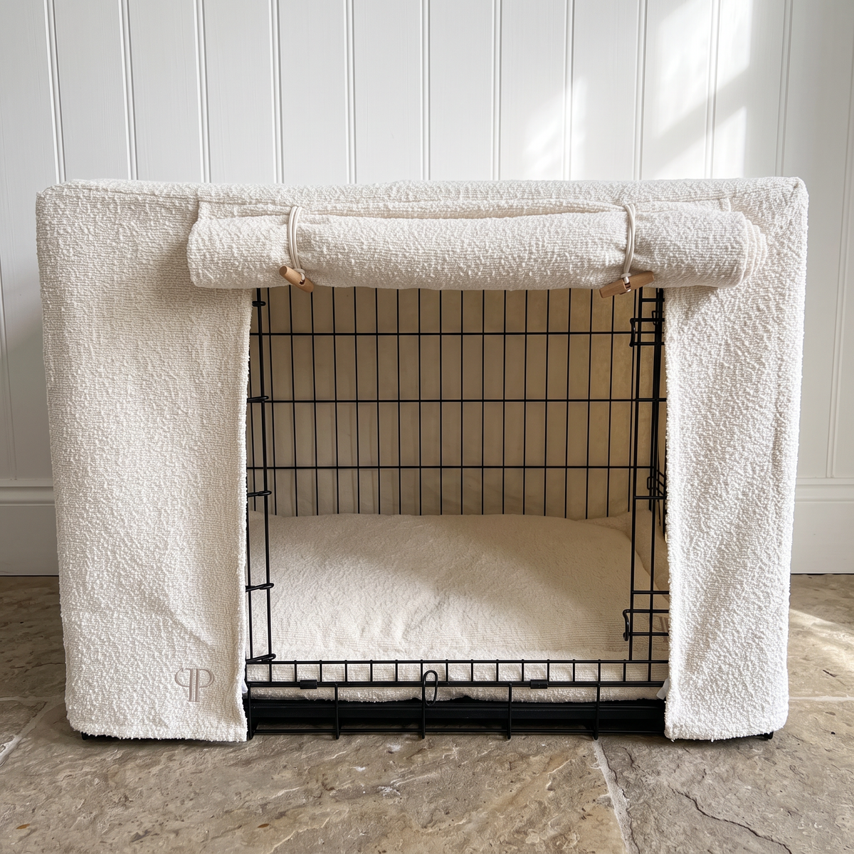 Luxury Boucle Dog Crate Cover - Cream