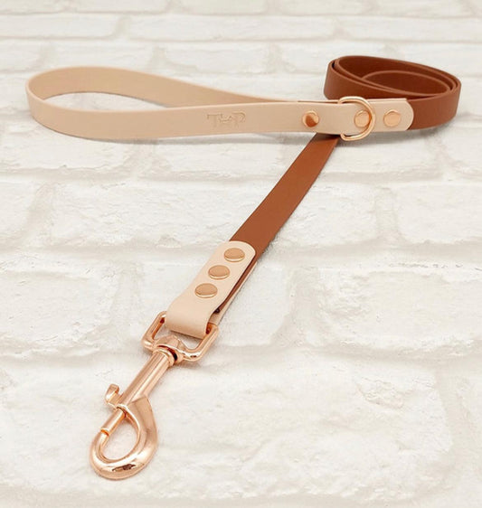 Waterproof BioThane® Dog Collar & Dog Lead Set - Brown and Powder Pearl SMALL, - Posh Poos