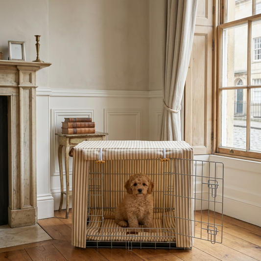 Luxury Heritage Stripe Dog Crate Cover - Taupe