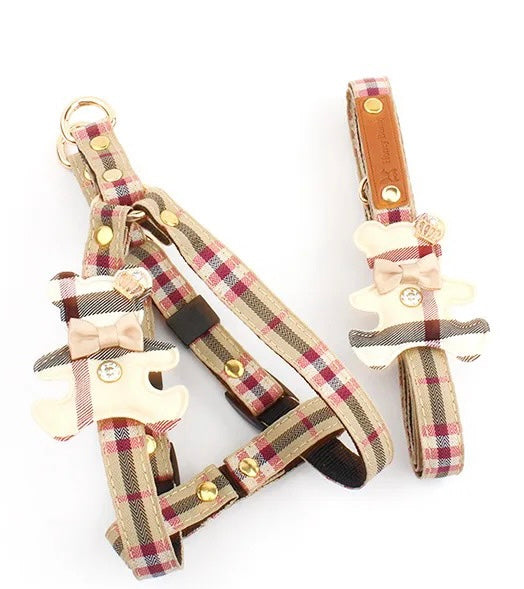 Burberry Style Harness And Lead SMALL