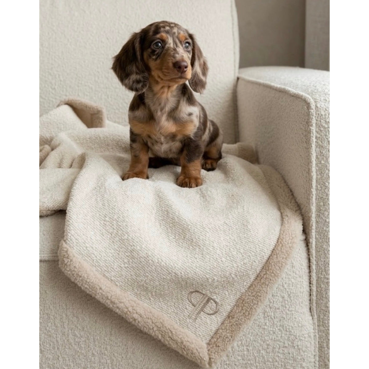Boucle & Sherpa Backed Dog Blanket - Cream
