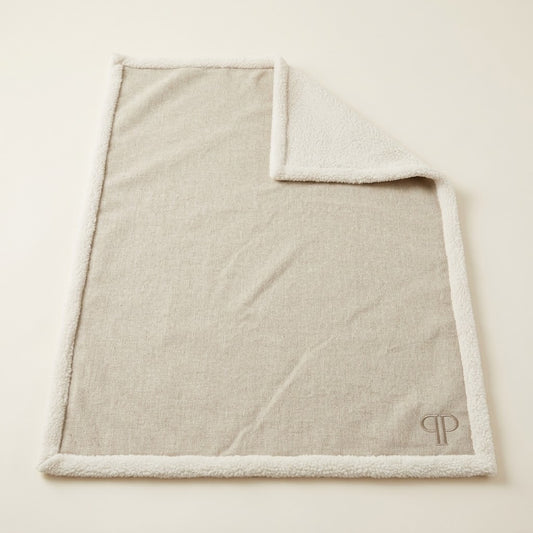 Dog Blanket – Oatmeal Linen Weave with Sherpa | 70 × 100cm
