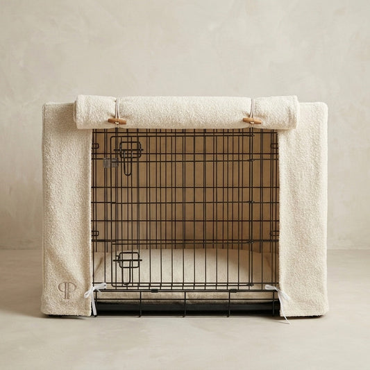 Luxury Boucle Dog Crate Cover - Cream