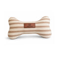 Load image into Gallery viewer, Bone-shaped dog toy with striped pattern and brown leather patch on a white background
