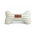 Load image into Gallery viewer, Bone-shaped dog toy with striped pattern and leather patch on a white background
