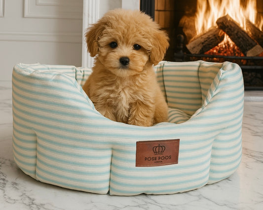 Posh Poos Heritage Stripe Dog Bed - Green