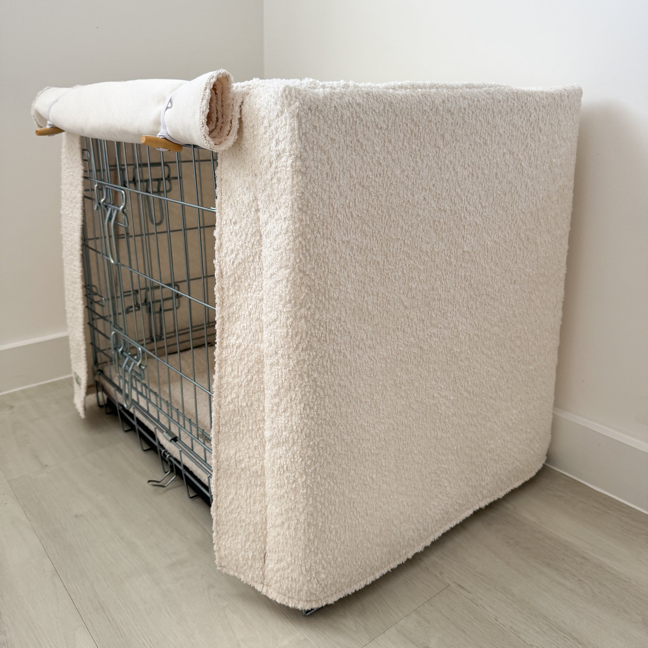 Luxury Boucle Dog Crate Cover - Cream
