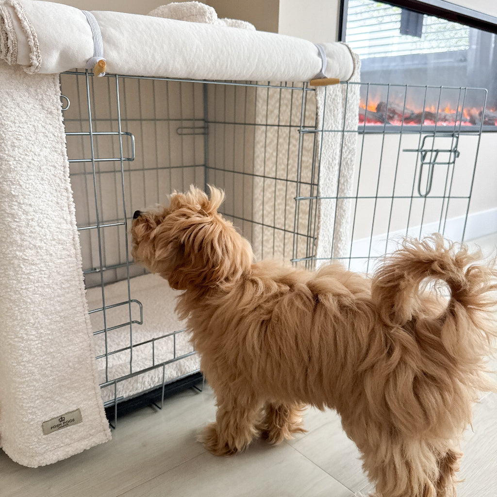 Luxury Boucle Dog Crate Cover - Cream