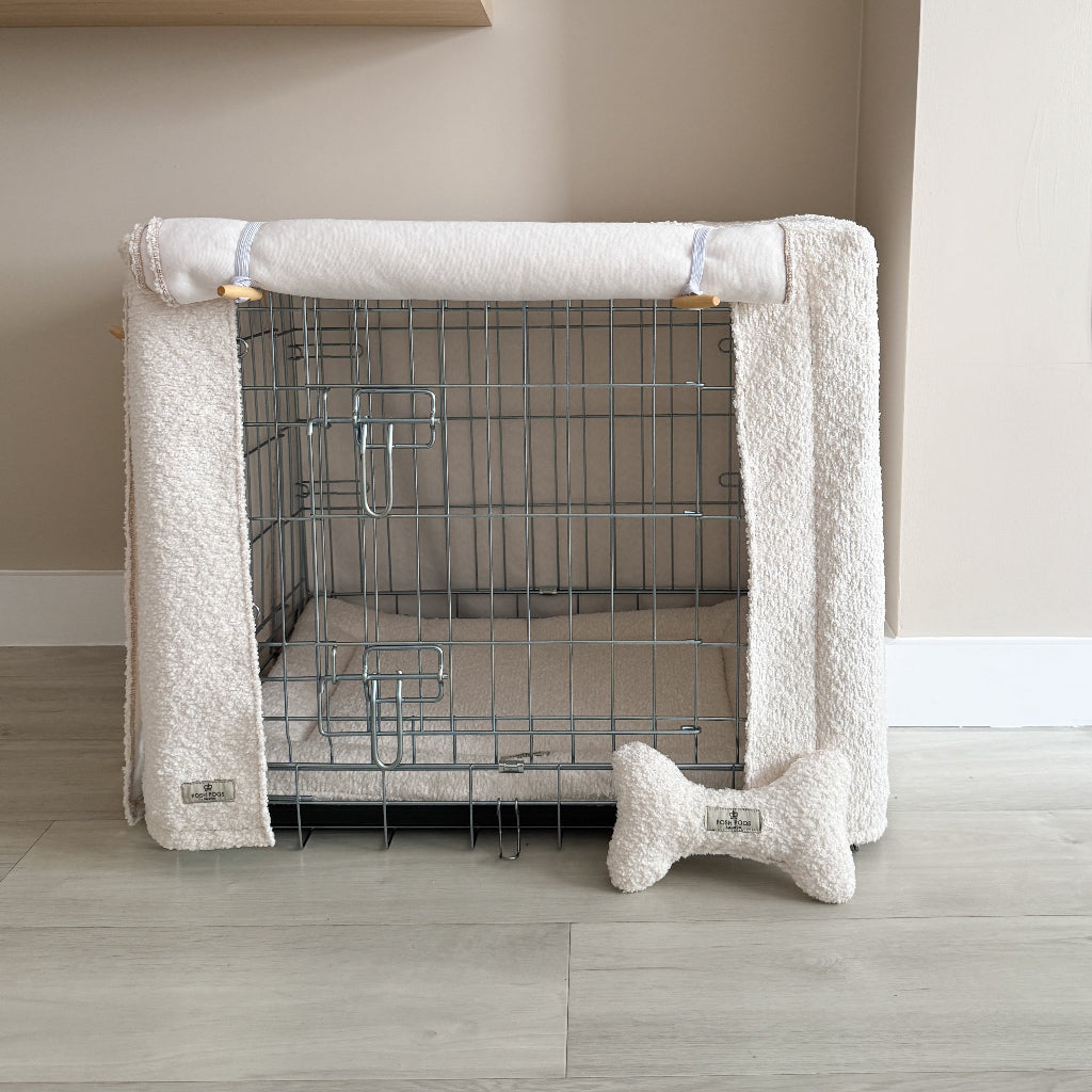Luxury Boucle Dog Crate Cover - Cream