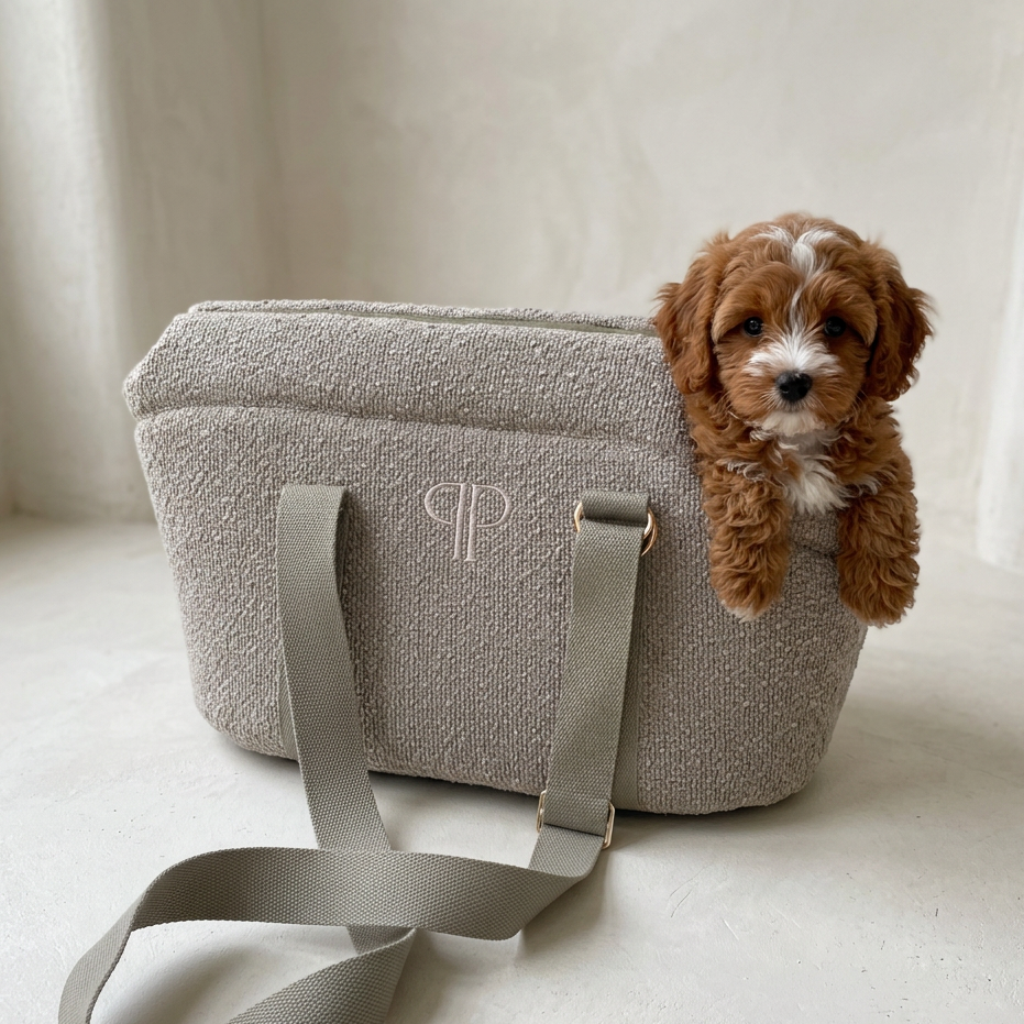 Posh Poos Dog/Puppy Carrier Bag – Boucle - Stone