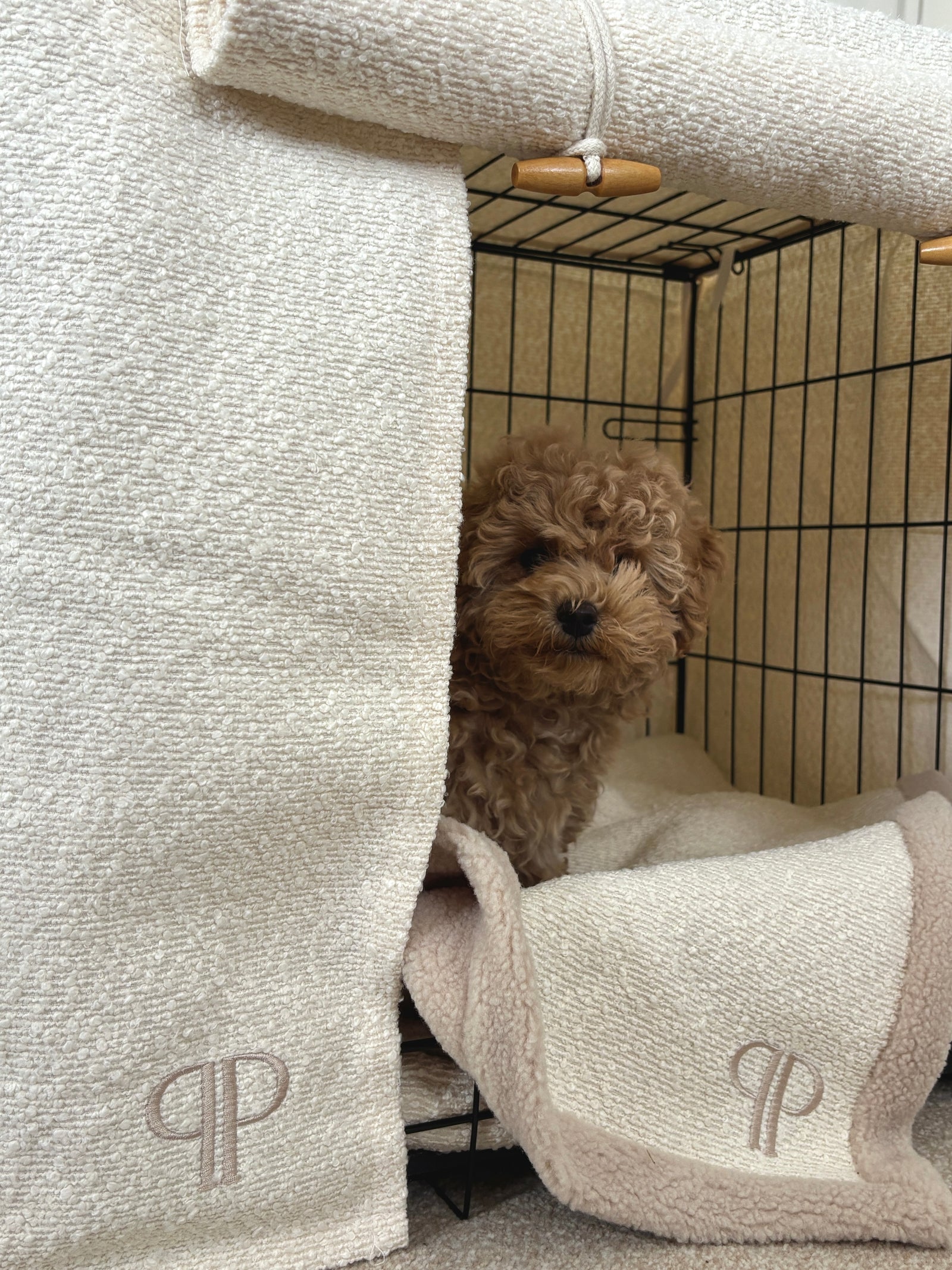 Luxury Boucle Dog Crate Cover - Cream