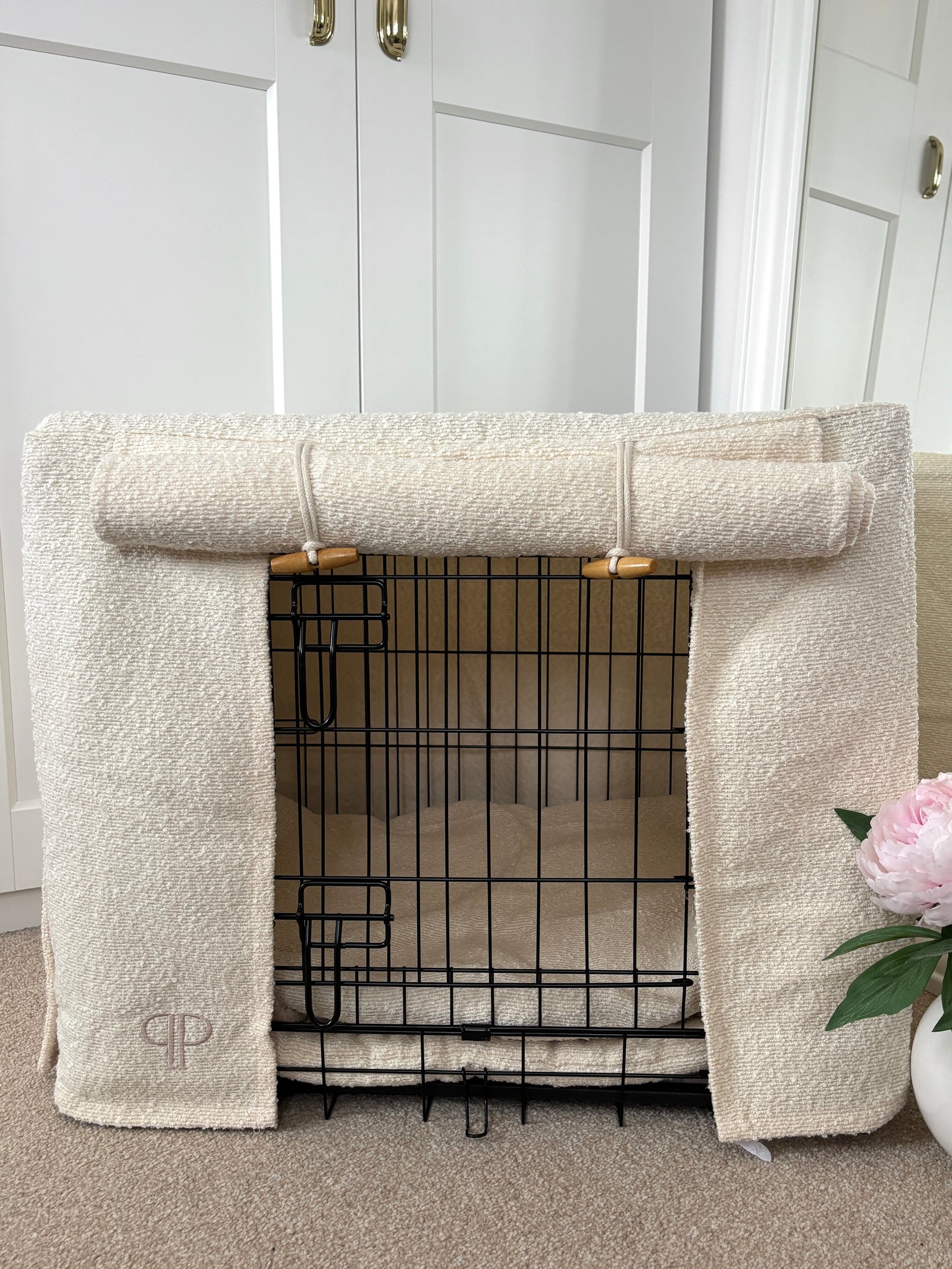Luxury Boucle Dog Crate Cover - Cream