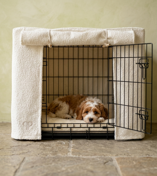 Luxury Boucle Dog Crate Cover - Cream
